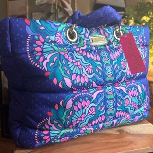 Lilly Pulitzer NWT Baytown Puffer Tote Cabochon Purple Bonita Babe